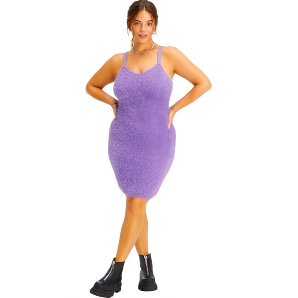 Fabletics 90'S Fun violet textured faux mohair Bodycon sleeveless Midi Dress